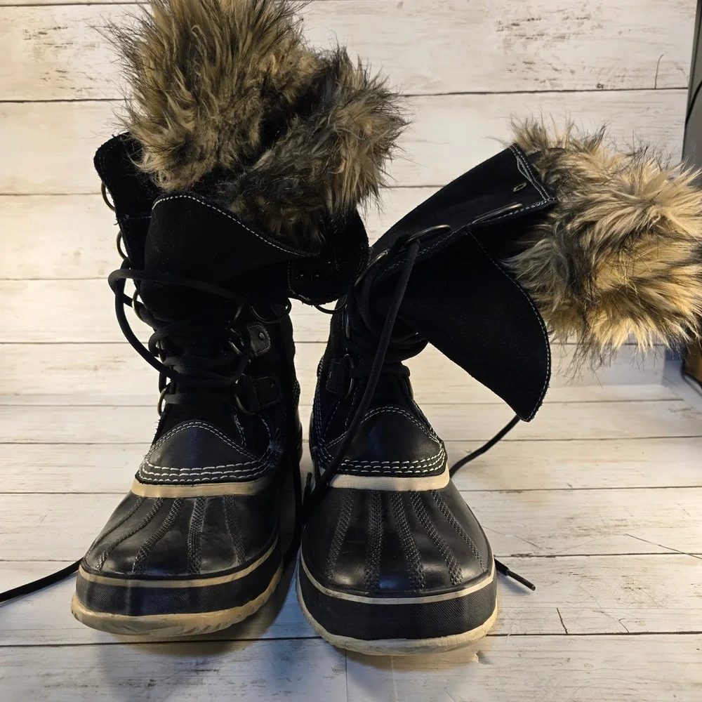 Sorel Joan of Arctic Black Waterproof Winter Boots Faux Fur NL1540-010 Womens 11